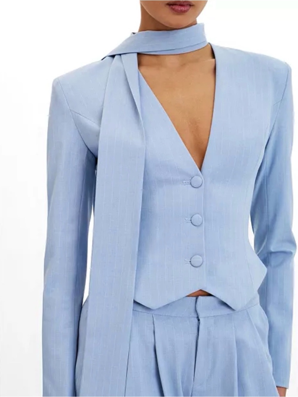 Miss Circle Renley Sky Blue Pinstripe Peplum Top and Reva Pants Small - Picture 4 of 6